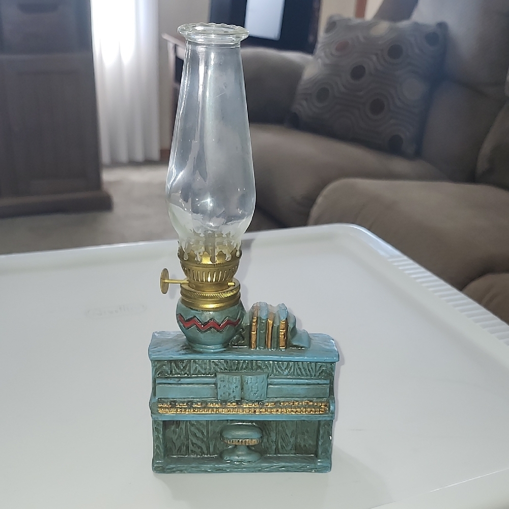 Vintage Style Blue Kerosine Oil Lamp piano books Accent